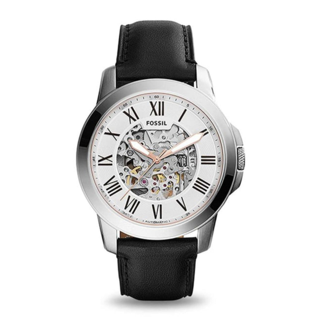 FOSSIL GRANT SILVER BLACK AUTOMATIC WATCH
