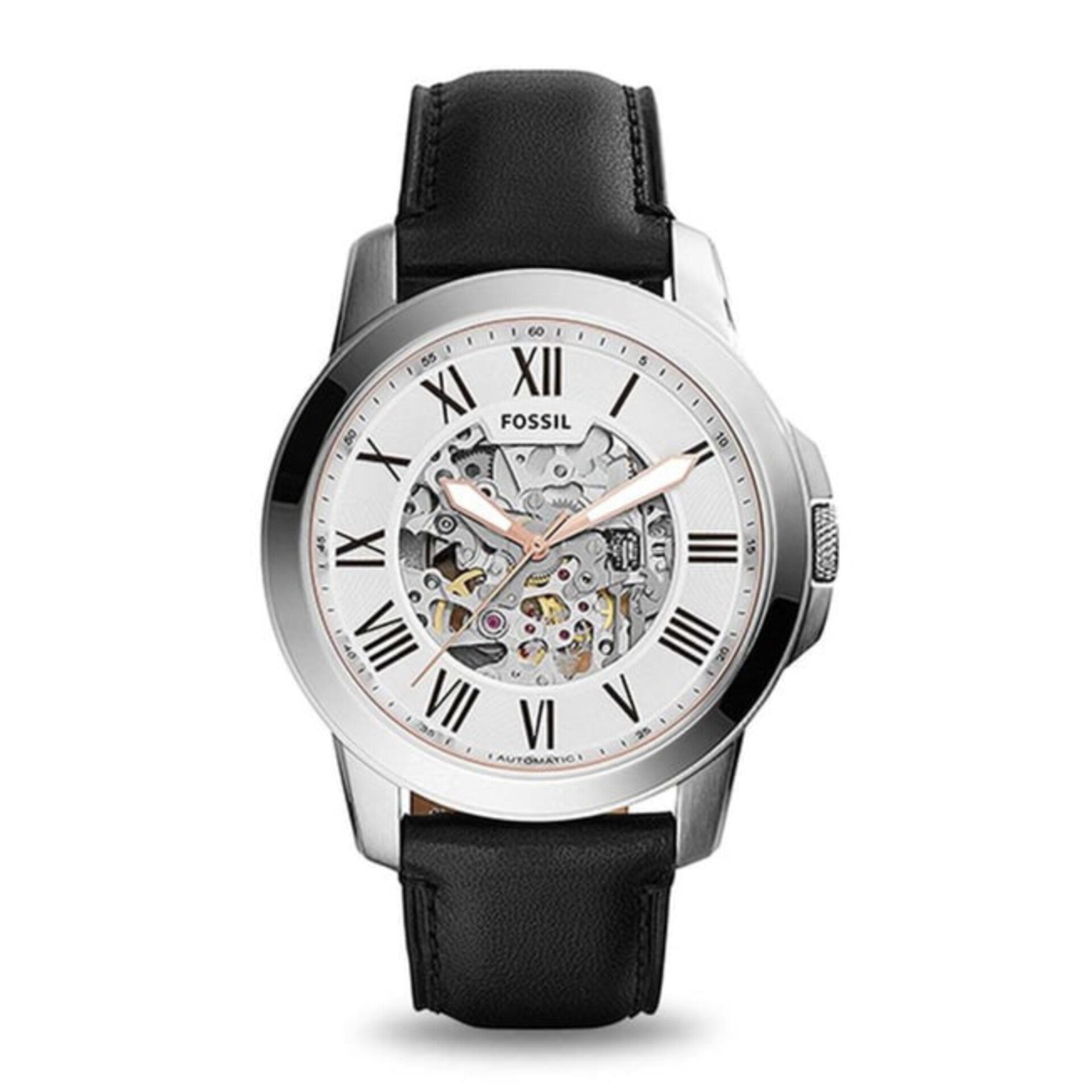 FOSSIL GRANT SILVER BLACK AUTOMATIC WATCH