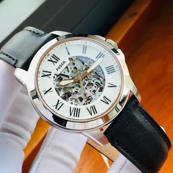 FOSSIL GRANT SILVER BLACK AUTOMATIC WATCH
