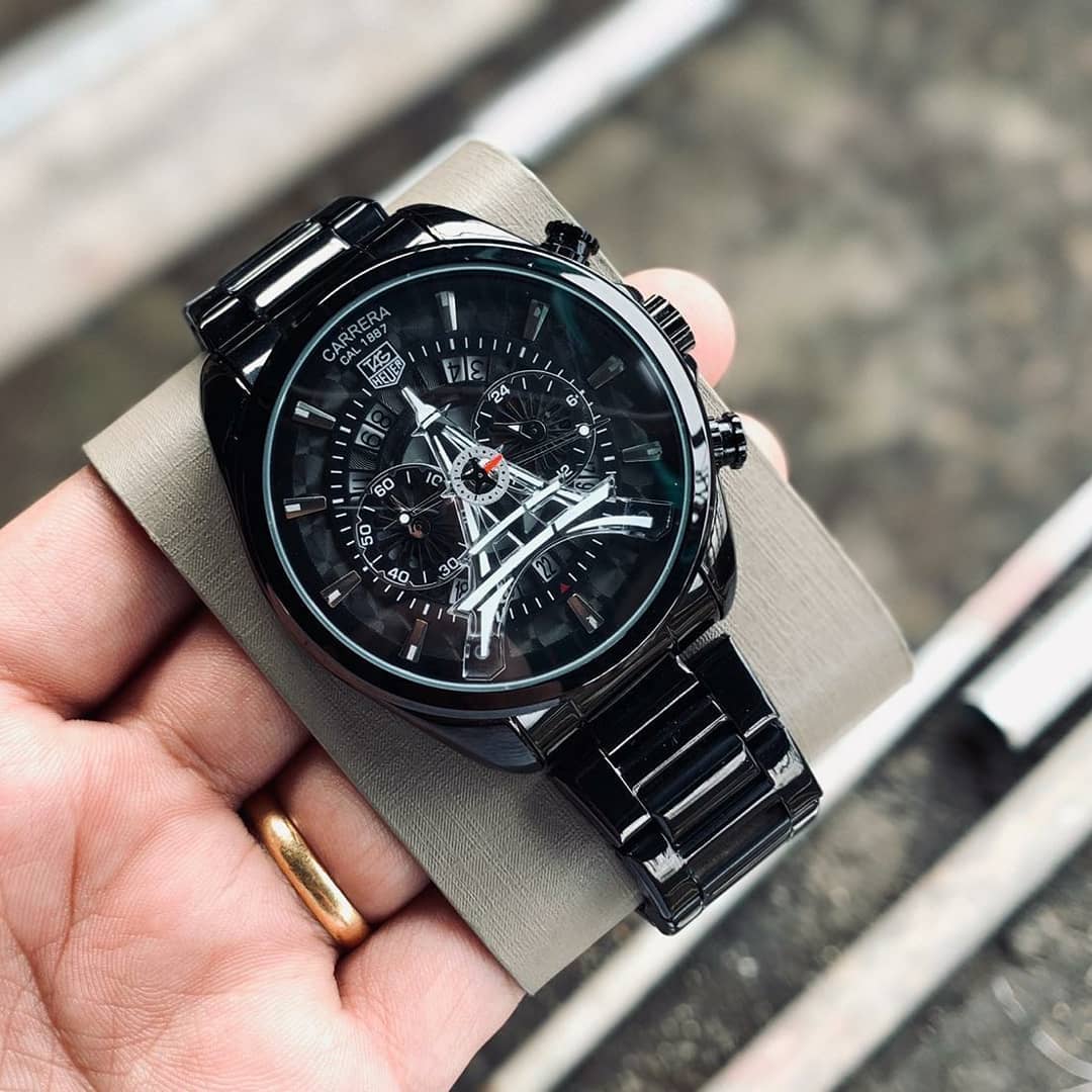 TAG HEUER PARIS BLACK CHRONOGRAPH WATCH WITH METAL BELT