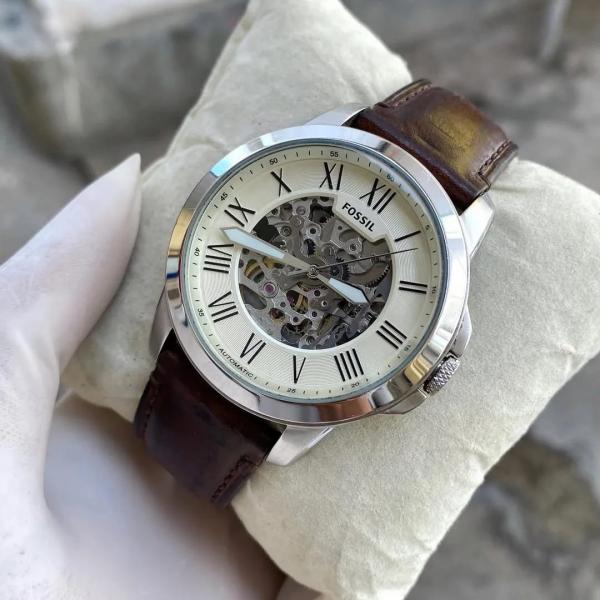 FOSSIL GRANT SILVER BROWN AUTOMATIC WATCH