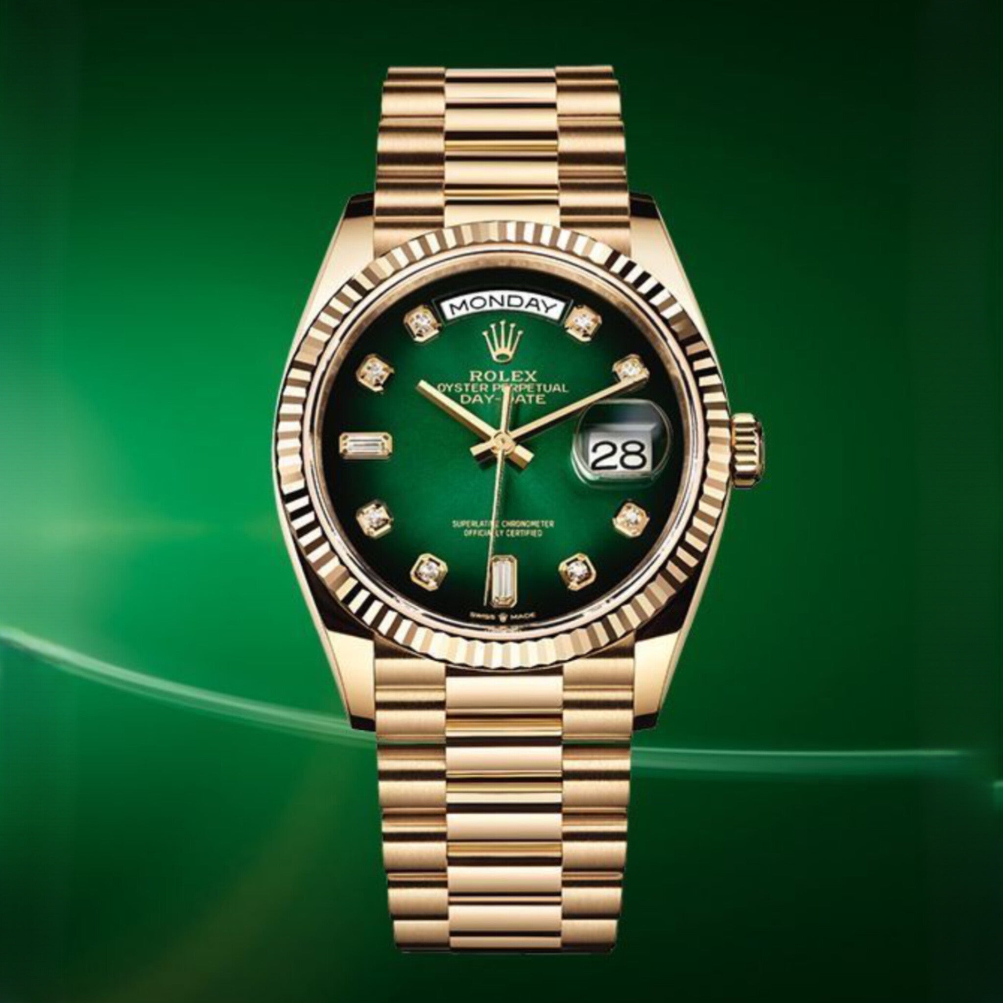ROLEX DAY DATE GREEN GOLD DIAMOND (AUTOMATIC)