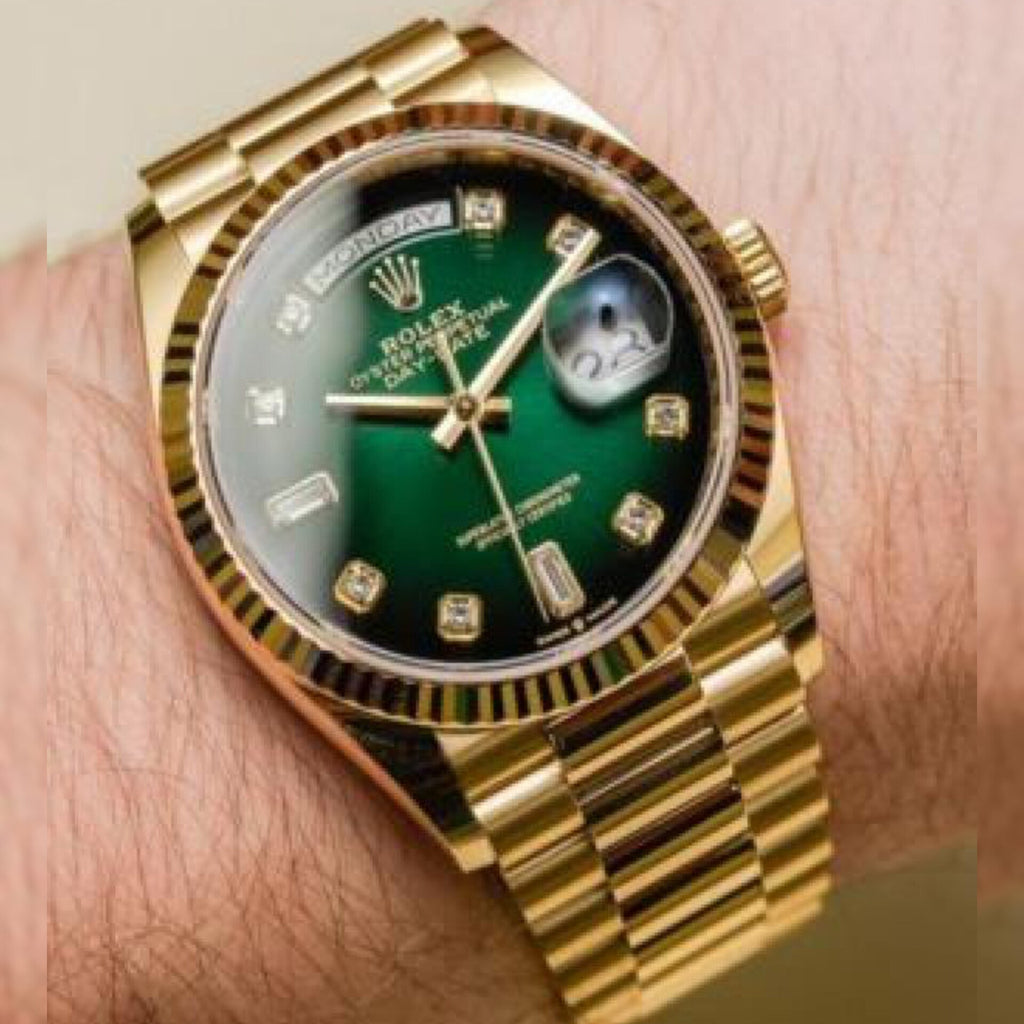 ROLEX DAY DATE GREEN GOLD DIAMOND (AUTOMATIC)