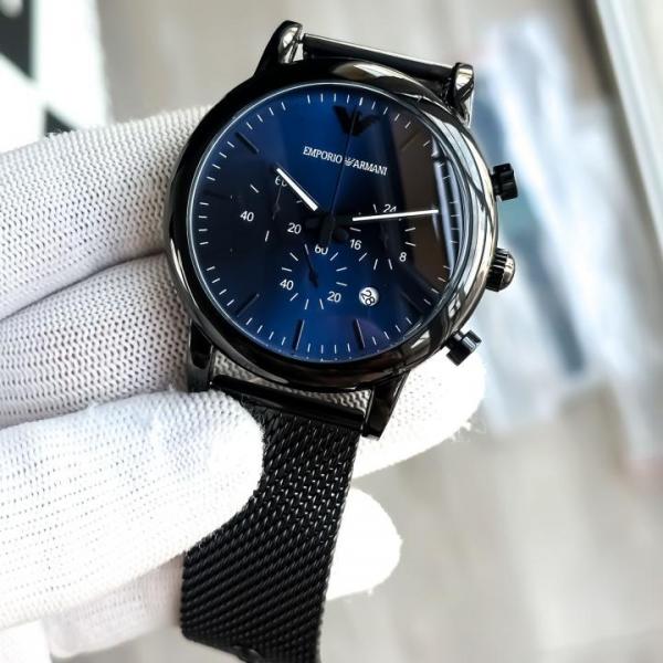 EMPORIO ARMANI LUIGI BLACK BLUE CHAIN BELT WATCH