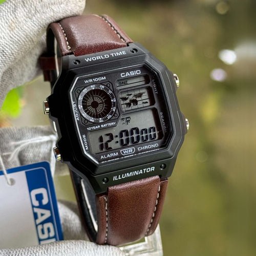 CASIO WATCH WITH LEATHER BELT (BROWN BLACK)