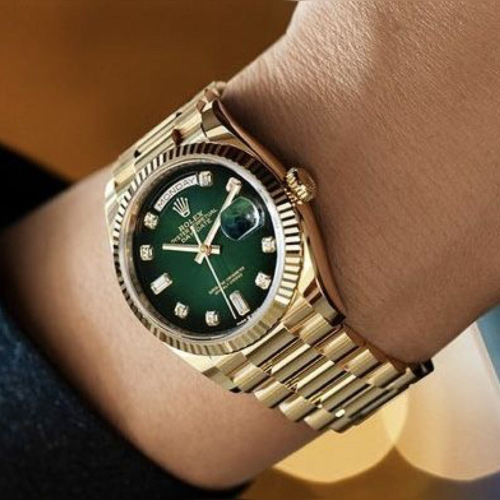 ROLEX DAY DATE GREEN GOLD DIAMOND (AUTOMATIC)