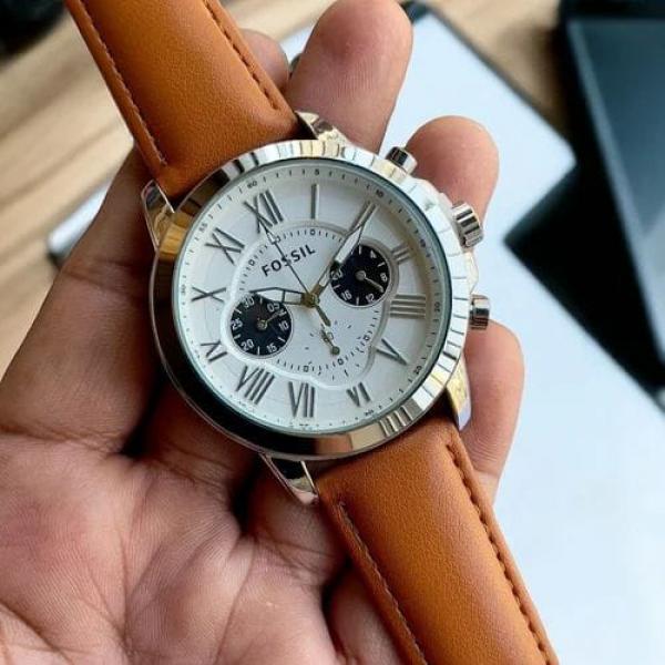 FOSSIL GRANT BROWN WHITE CHRONOGRAPH WATCH