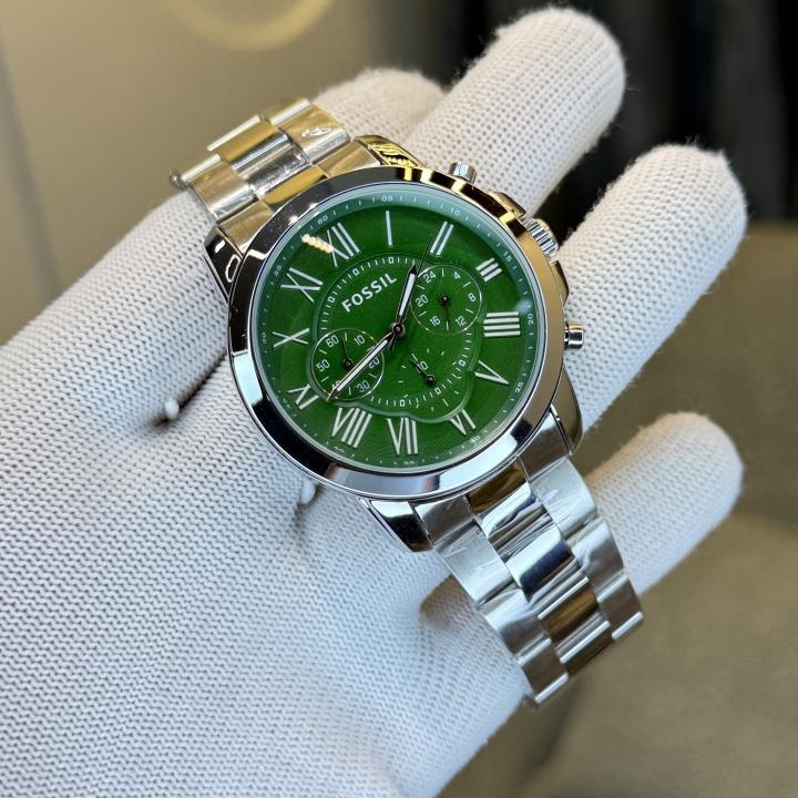 FOSSIL GRANT SILVER GREEN WATCH