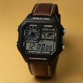 CASIO WATCH WITH LEATHER BELT (BROWN BLACK)