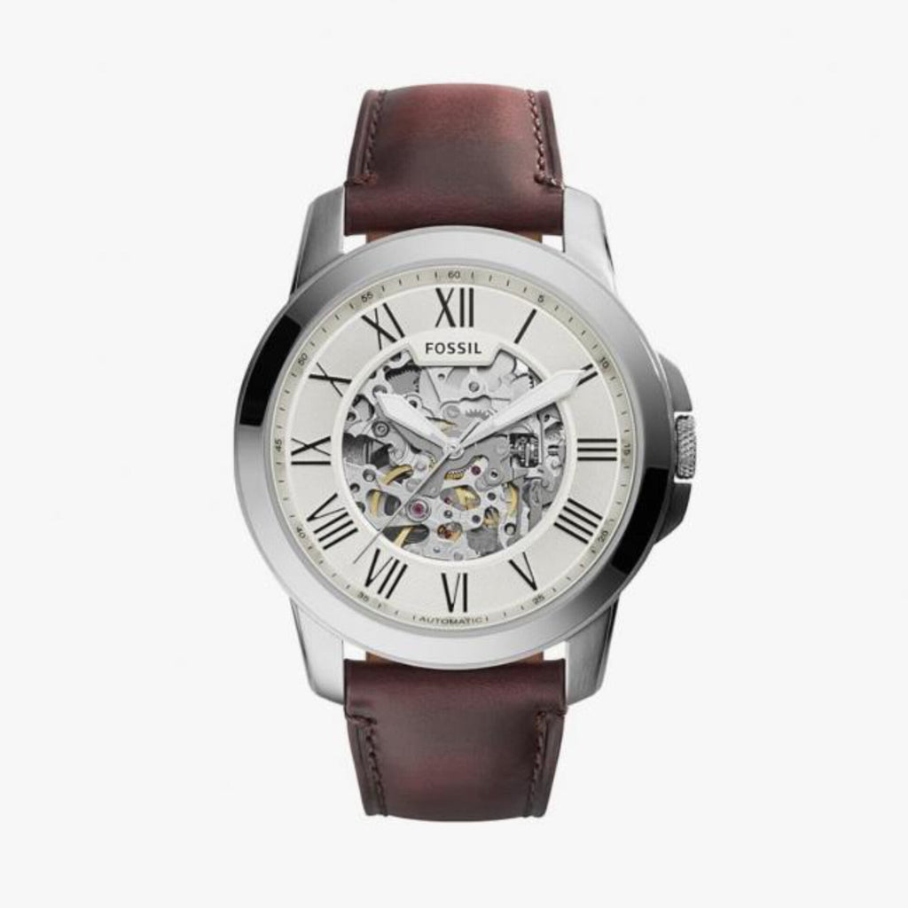 FOSSIL GRANT SILVER BROWN AUTOMATIC WATCH