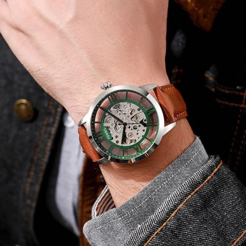 FOSSIL TOWNSMEN GREEN BROWN AUTOMATIC