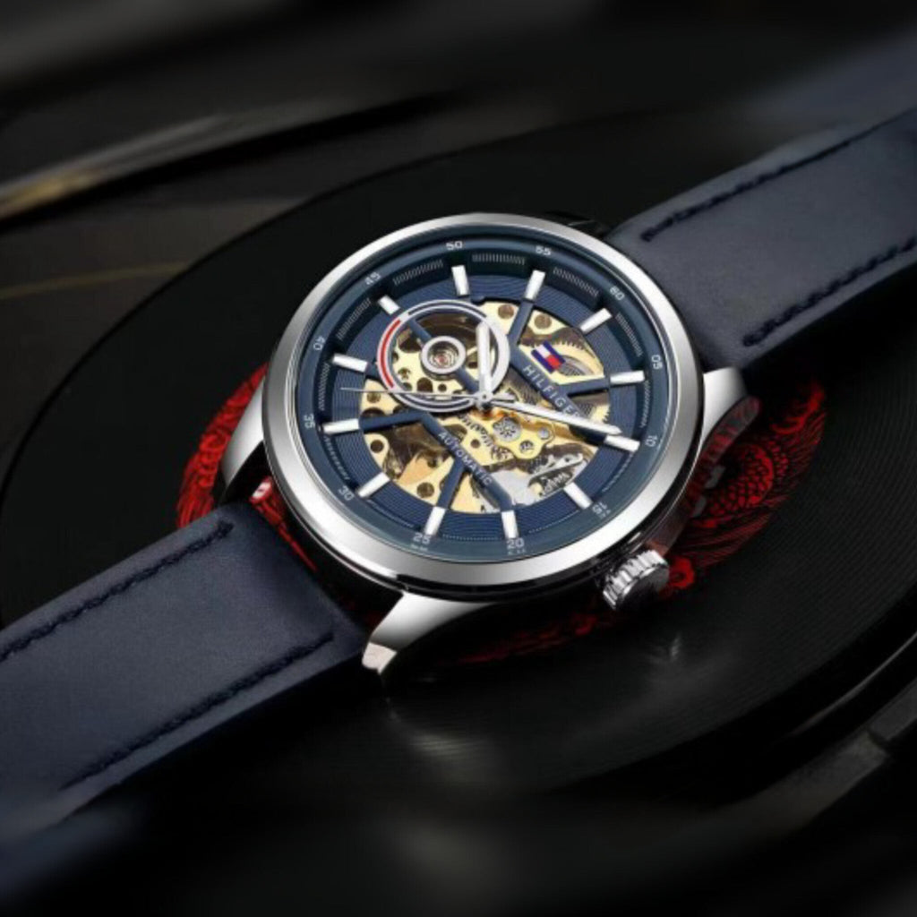 TOMMY HILFIGER SKELETON SILVER BLUE (AUTOMATIC)