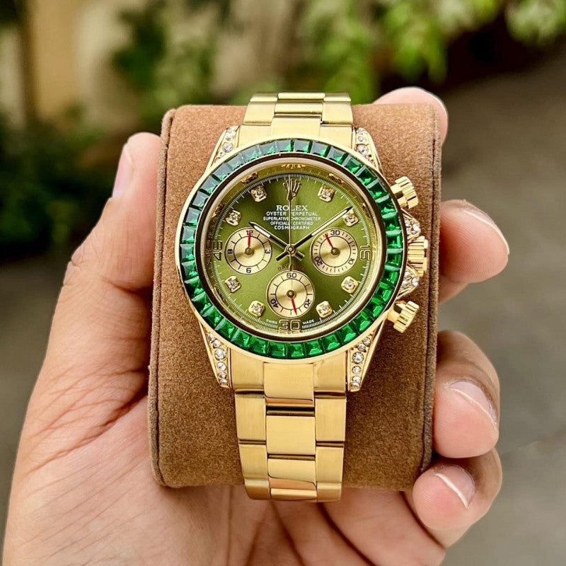 ROLEX RAINBOW CHRONOGRAPH WATCH (GOLD GREEN)