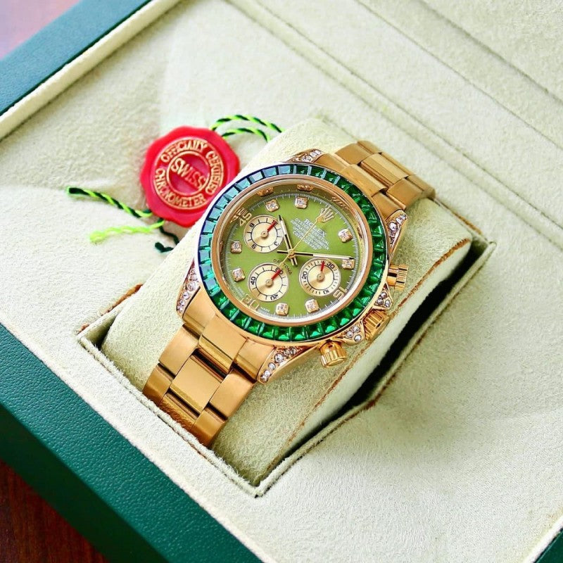 ROLEX RAINBOW CHRONOGRAPH WATCH (GOLD GREEN)