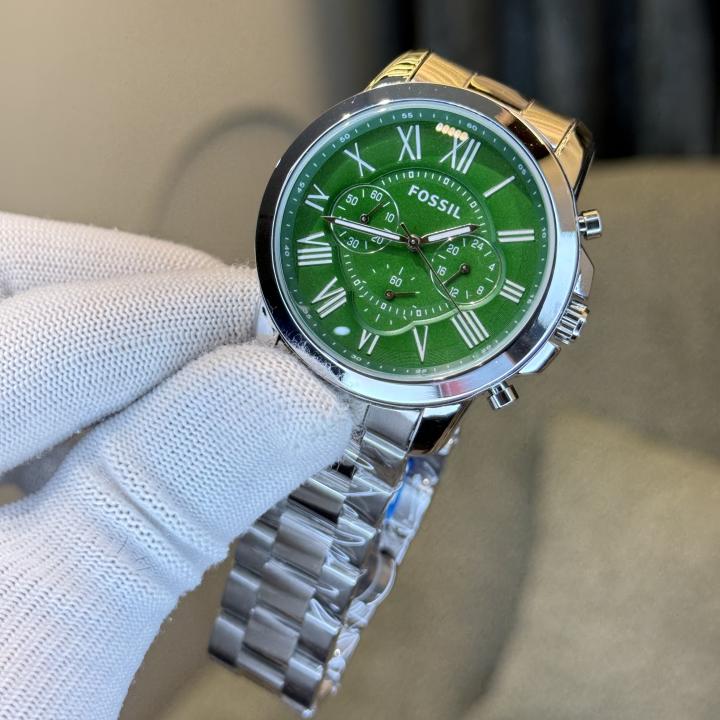 FOSSIL GRANT SILVER GREEN WATCH