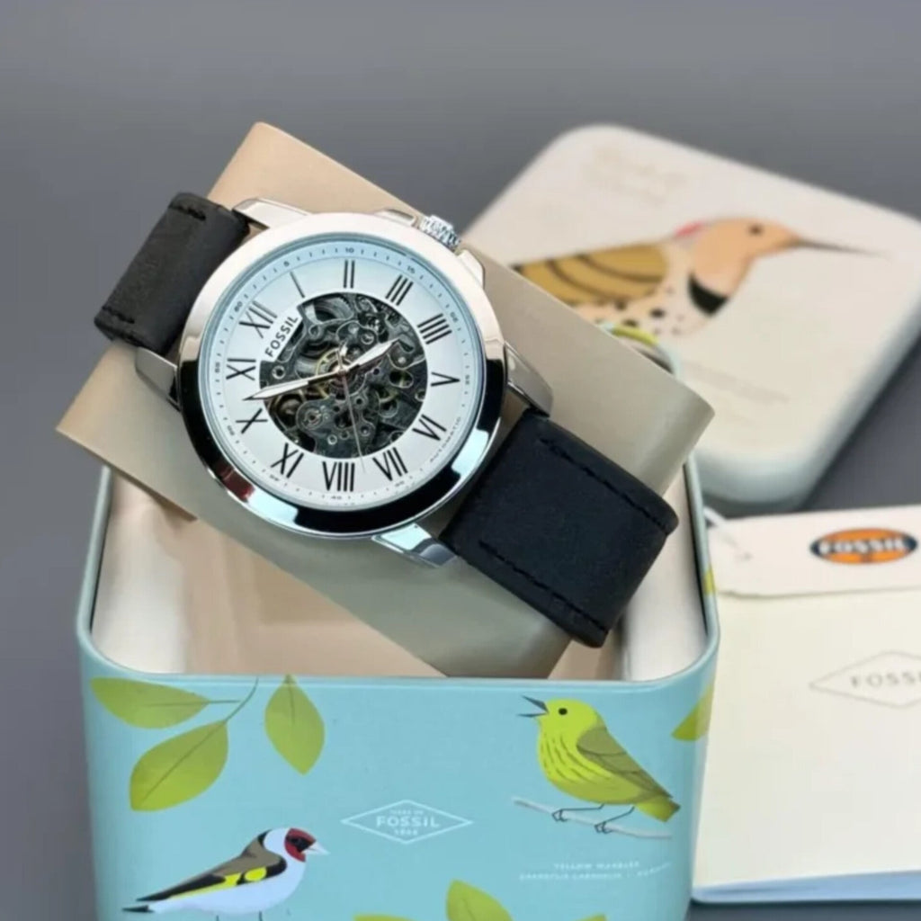 FOSSIL GRANT SILVER BLACK AUTOMATIC WATCH