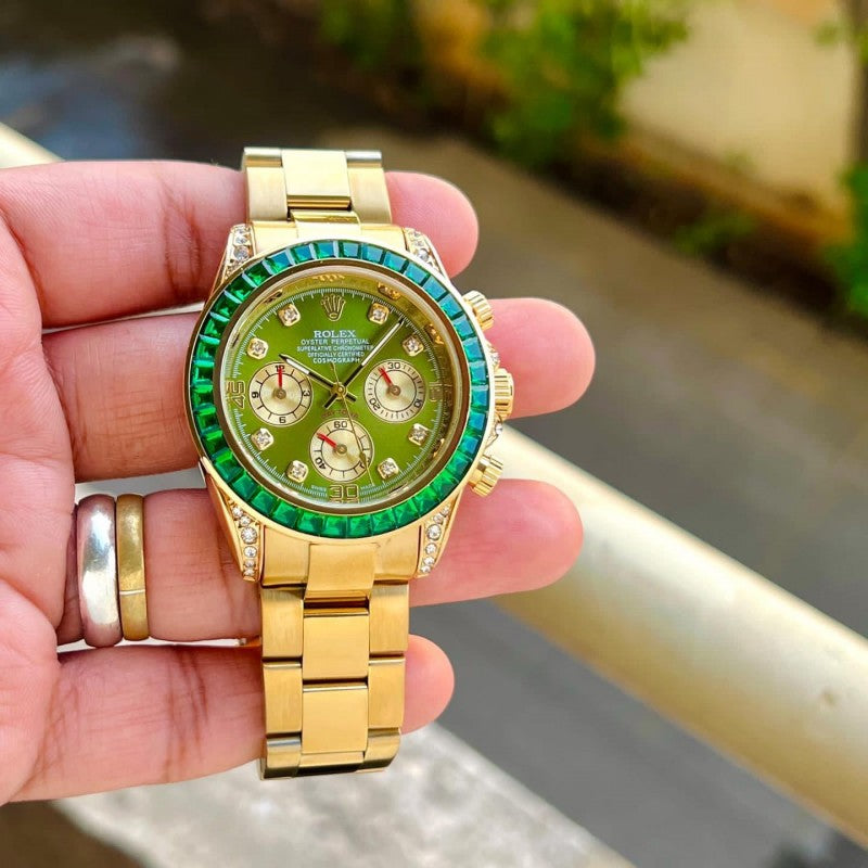 ROLEX RAINBOW CHRONOGRAPH WATCH (GOLD GREEN)