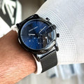 EMPORIO ARMANI LUIGI BLACK BLUE CHAIN BELT WATCH