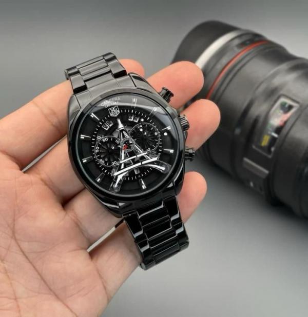 TAG HEUER PARIS BLACK CHRONOGRAPH WATCH WITH METAL BELT
