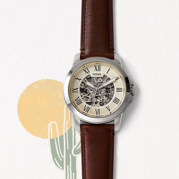 FOSSIL GRANT SILVER BROWN AUTOMATIC WATCH